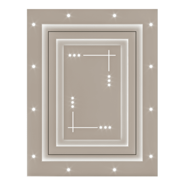 Faux plafond moderne avec structure en relief et motifs de lignes LED perpendiculaires.