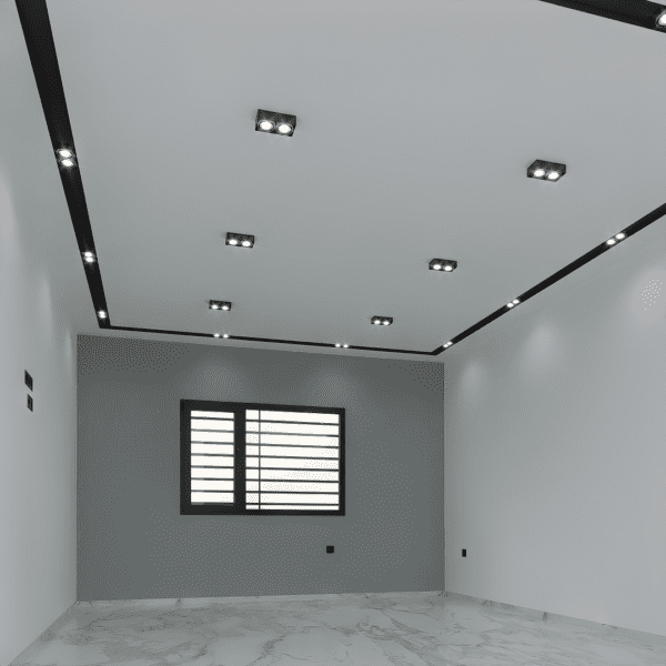 Faux Plafond Salon Tendance | Cadre Sombre & Spots | Design Moderne