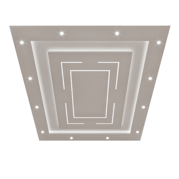 Faux plafond minimaliste avec éclairage doux et diffus dans un intérieur moderne